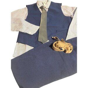 Van Heusen Boys Suit Navy Blue Vest Pants Suspender Tie Shirt Kids Wedding 12